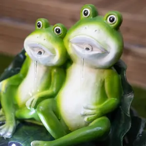 Gardenwize Outdoor Garden Two Frogs on a Lily Pad Water Feature Fountain + Battery Back up