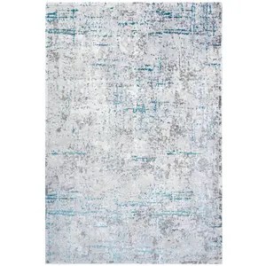 Silver Blue Tweed Floral Embossed Living Area Rug 60x110cm