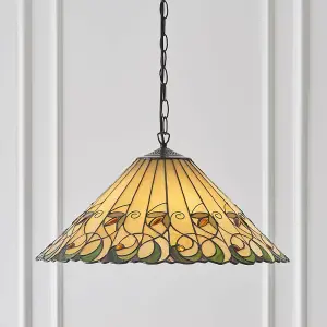 Tiffany Glass Hanging Ceiling Pendant Light Bronze & Amber Floral Shade i00127