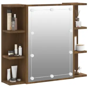 Berkfield Mirror Cabinet with LED Brown Oak 70x16.5x60 cm