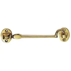 Heavy Duty Cabin Hook & Eye Polished Brass 305mm Arm Cabinet Hatch Lock