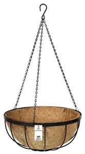 Metal Hanging Baskets Pot Containers Complete with Coco Liner and Chains 35cm diameter Set of 2