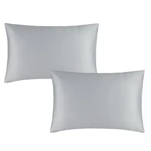 Catherine Lansfield Pillowcases Silky Soft Satin Standard 50x75cm Pack of 2 Pillow cases with envelope closure Silver Grey