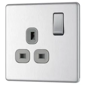 Colours Steel Single 13A Socket & Grey inserts