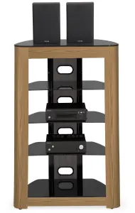 Centurion Supports Zinnia Black with Oak Fascia 5-Shelf Flat Screen TV, Hi-Fi, AV Rack, Media Stand, Entertainment Unit