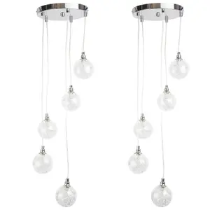 First Choice Lighting Pair of Chrome 5 Light Cluster Fitting with Glass Globe Shades