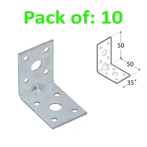 ANGLE BRACKET 2mm Thick HEAVY DUTY Corner Reinforced Galvanised Zinc Plated 50x50 Width 35mm Pack of: 10