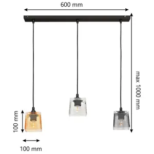 Luminosa Santos Straight Bar Pendant Ceiling Light Black, Transparent, Amber, Smokey 60cm