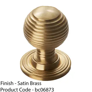 Reeded Ball Door Knob - 23mm Satin Brass Brass Lined Cupboard Pull Handle & Rose