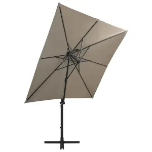 Berkfield Cantilever Umbrella with Pole and LED Lights Taupe 250 cm