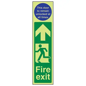 Fire Exit Man Left Door Unlocked Sign - Glow in Dark - 75x300mm (x3)