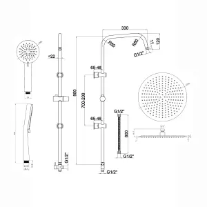 ENKI Dune Black Dual Rigid Riser Brass Thermostatic Overhead Shower & Handheld Kit 300mm