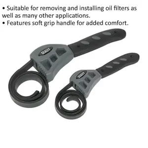 Premium 2 Piece Adjustable Strap Wrench Set with Soft Grip Handles for Oil Filters