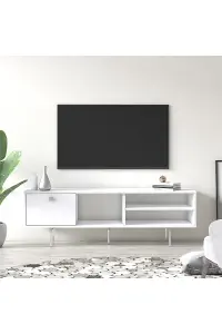 Mika TV Stand with 3 Shelves and 1 Cabinet, 140 x 35 x 45 cm TV Unit Table for TVs up to 60 inch, White