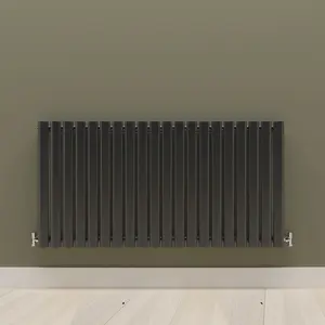 Horizontal Anthracite Single Oval Panel Radiator (H)600mm x (W)1180mm, 4140 BTU.