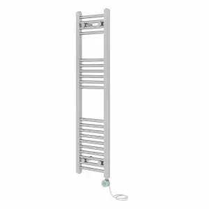 Rinse Bathrooms Prefilled Electric Thermostatic Heated Towel Rail Bathroom Radiator Straight with 600W Timer Chrome 1200x300mm