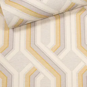 Arthouse Intertwine Geometric Ochre Grey Trellis Textured Vinyl Wallpaper