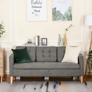 HOMCOM Compact 3 Seater Sofa with Hidden Storage and Rubber Wood Legs Grey