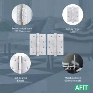 AFIT Satin Chrome Door Hinges - 4 Inch / 102mm  Internal Fire Door Hinges - 5 Pairs