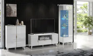 Furneo High Gloss & Matt White Living Room Set TV Stand Display Cabinet Sideboard Azzurro8/12/14 Blue LED Lights