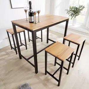 Home Source Nicosia Oak Table and Bar Stool Set