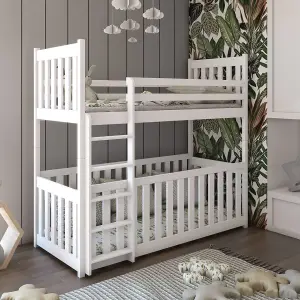 Elegant White Cris Bunk Bed with Cot & Mattresses - Spacious & Secure (H1710mm W1980mm D980mm)