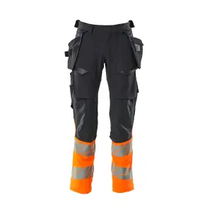 Mascot Accelerate Safe Trousers with Holster Pockets - Dark Navy/Hi-Vis Orange   (38.5) (Leg Length - Short)