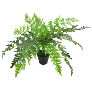 60cm Hanging Copper Planter with Artificial Evergreen Fern Plant