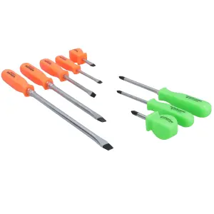 Screwdriver Set PZ Pozi Flat Head 8pc Mechanics High Vis Handles