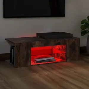 Berkfield TV Cabinet with LED Lights Smoked Oak 90x39x30 cm