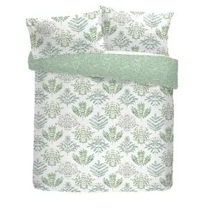 Emily Floral Duvet Cover Set with Pillowcases Green/White / Double Duvet Cover + 2 Standard Pillowcases