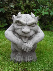 Medium Horned Stone Gargoyle Ornament