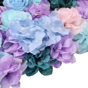 Artificial Flower Wall Backdrop Panel, 60cm x 40cm, Sky Blue & Lavender