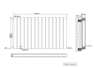 Right Radiators 600x1020 mm Horizontal Double Flat Panel Designer Radiator Black