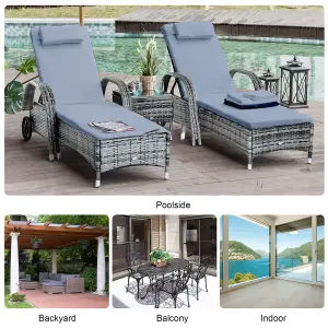 Outsunny 3 PCS Rattan Lounger Recliner Bed Garden Furniture Set w/ Side Table