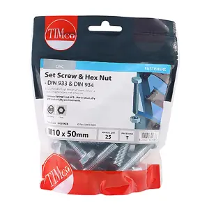 Timco - Set Screws & Hex Nuts - Grade 8.8 - Zinc (Size M10 x 50 - 25 Pieces)