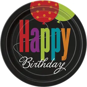 Unique Party Happy Birthday Party Plates (Pack of 8) Multicoloured (7in)