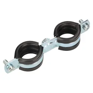 Anti Vibration Double Metal Pipe Clips Clamps Rubber Lined for 15-20mm Pipes ...