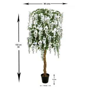 GreenBrokers Artificial White Wisteria Tree 150cm/5ft