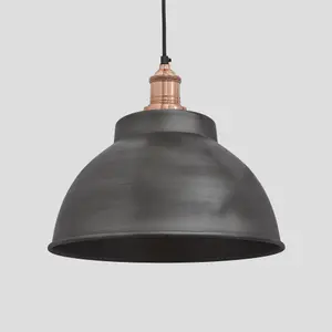 Industville Brooklyn Dome Pendant, 13 Inch, Pewter, Copper Holder