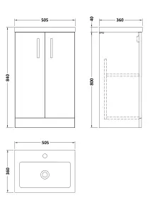 Floor Standing 2 Door Vanity Unit with Polymarble Basin, Soft Black, 500mm