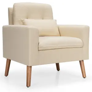 Costway Modern Upholstered Accent Sofa Chair Button Tufted Armchair Leisure Lounge Chair Beige