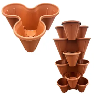 3 x Tri-Pot Stacking Strawberry Terracotta Flower Herbs Vegetable Plant Pots For Home & Garden