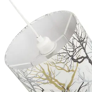 Modern Off-White Lamp Shade with Silver Gold and Black Woodland Trees Decoration