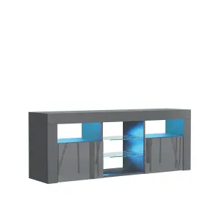 Pulse TV Unit 145cm Dark Grey High Gloss Doors with LED Lighting - Creative Furniture