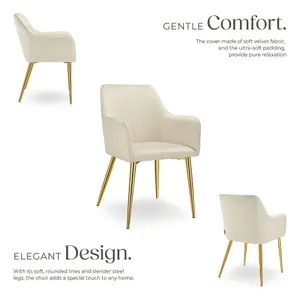 Dining Chair Avane - velvet look, padded armchair, high backrest and armrests - beige