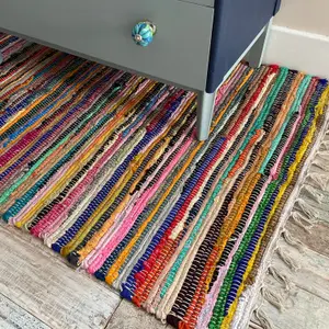 SHANTI Shabby Chic Rag Rug Multicolour Flat Weave Design 180 cm x 180 cm