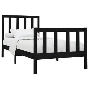 Berkfield Bed Frame Black Solid Wood Pine 100x200 cm