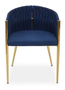 Blue Dining Chair with Woven Back, Dining Room Chair with Braided Pattern, Curved Back Restaurant Chair