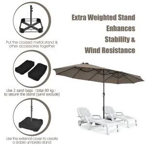 Costway 4.5m Double-Sided Parasol W/ Base and Crank Outdoor Twin Large Patio Umbrella